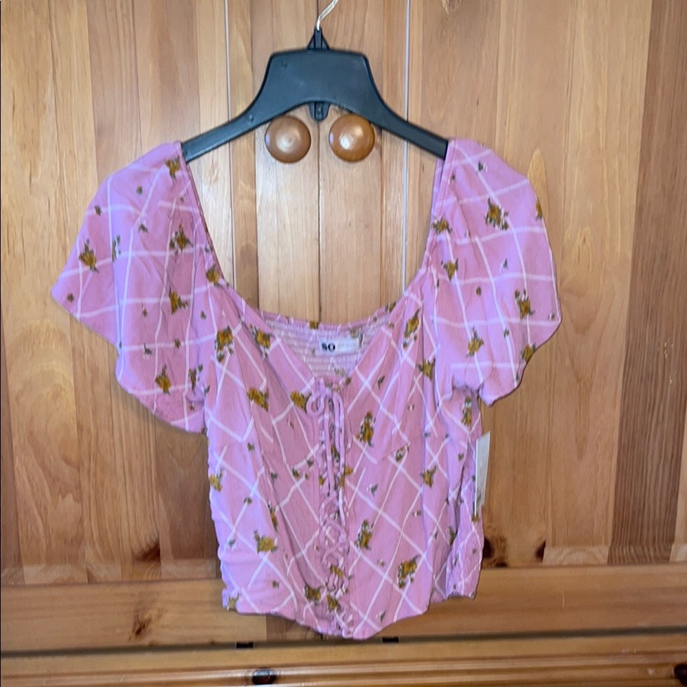 Pink Floral Flutter Sleeve Women's Top
